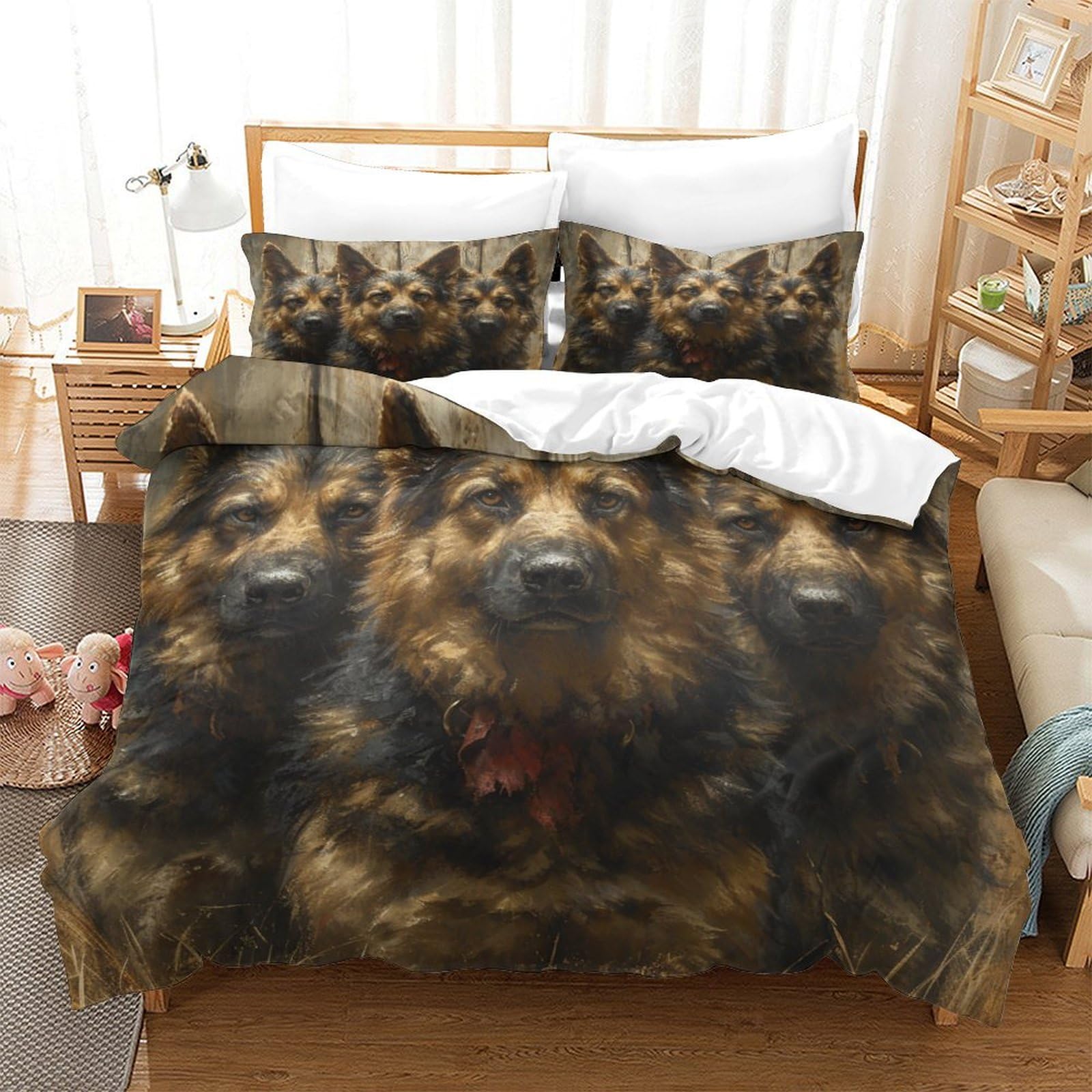 Parure de lit motif chien pour chambre garçon et adulte avec housse de couette microfibre