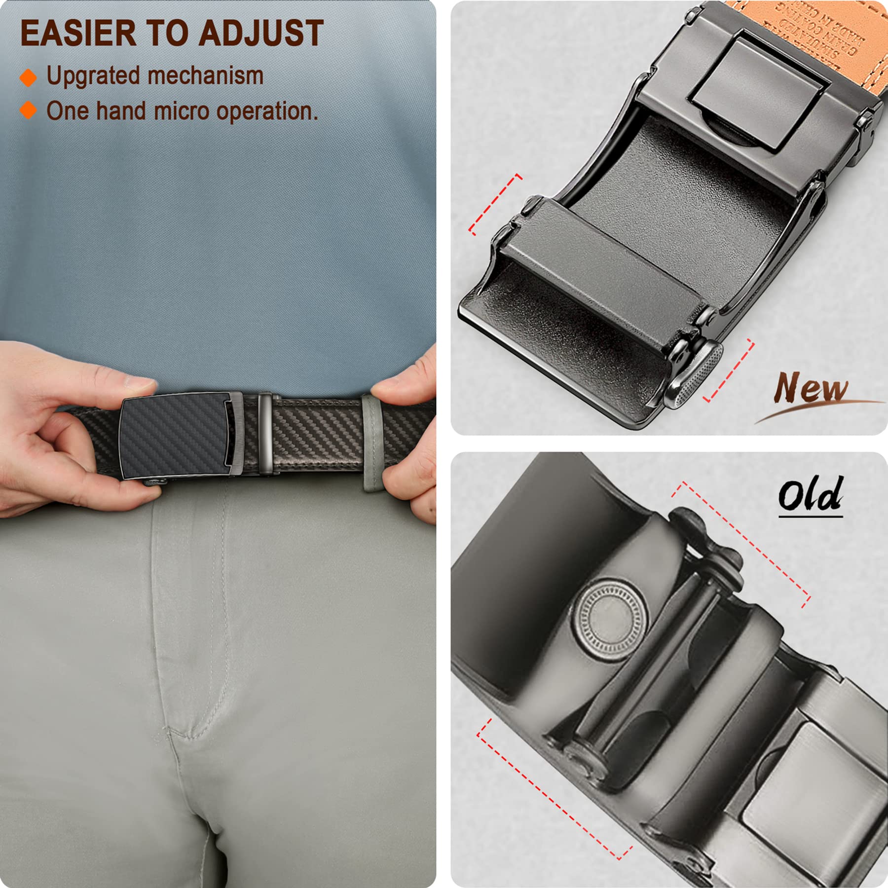 KEMISANT Cintura Uomo, Cintura Pelle con Chiusura Automatica a Cricchetto per Tailleur,Larghezza 35 mm,Taglia Regolata