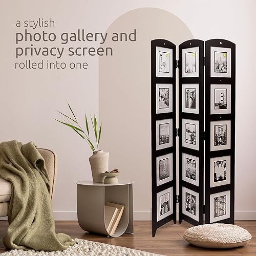 Miniatura 7 de Kiera Grace Divisor de habitación y pantalla de privacidad para collage de fotos de 3 paneles, marcos de fotos con capacidad para 15 fotos de 5 x 7