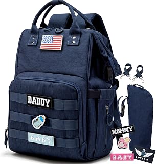 Tactical Diaper Backpack for Mom & Dad with USB Port (Navy) | USB Port, Insulated Pockets, Stroller Straps