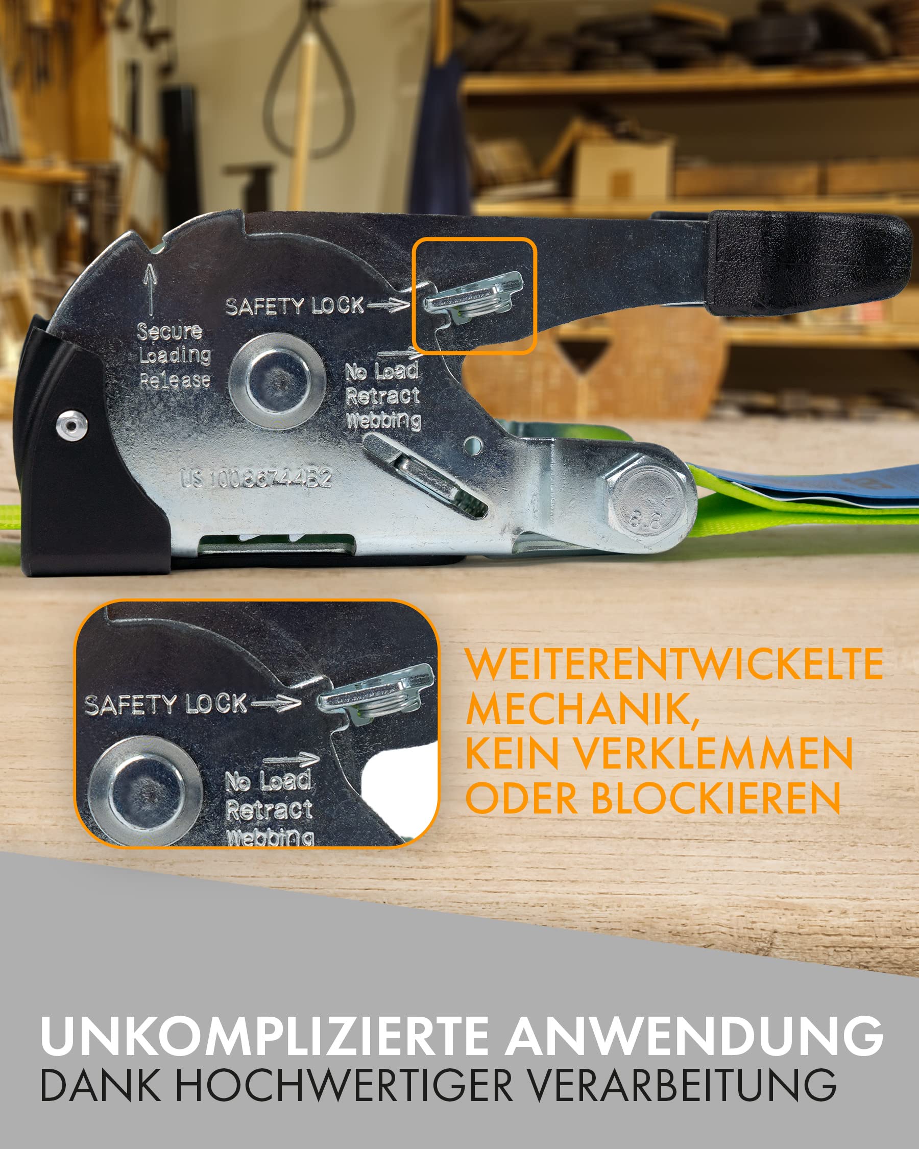 SHZ 4 x Automatik Spanngurt 3m - Spanngurt mit Ratsche - Automatischer Zurrgurt - Gepäckspanner mit Spitzhaken - Zurrkapazität LC 750 dan (direkt) / 1500 daN 3,0m x 50mm (11)