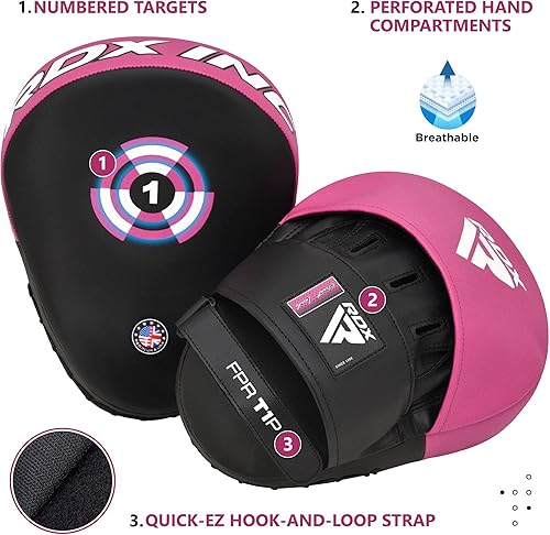 Vista 2 de RDX Manoplas de entrenamiento de boxeo, manoplas curvadas de piel Maya para gancho y jab, ideales para MMA, kickboxing, artes marciales, Muay Thai