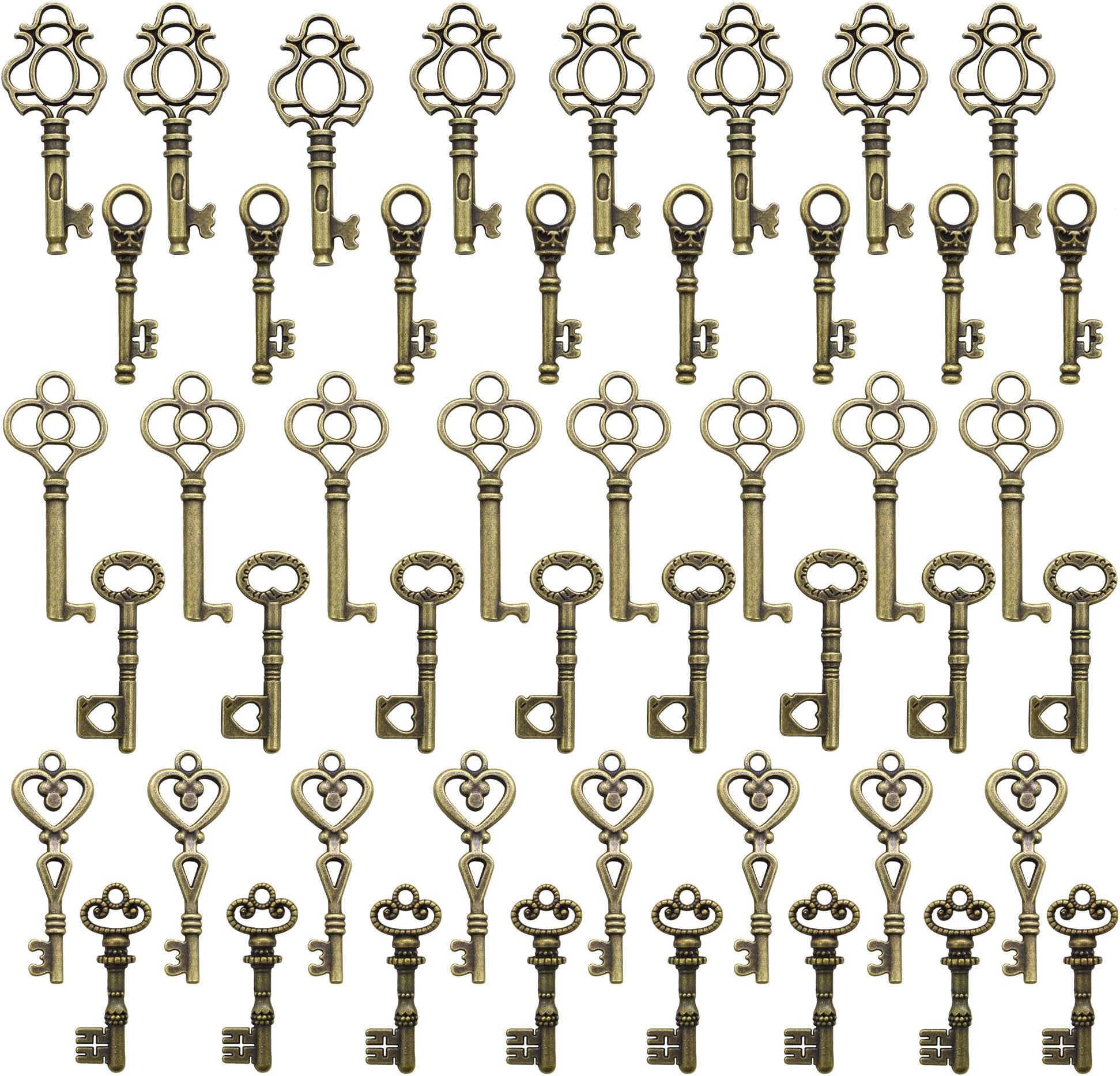 Salome Idea Skeleton Key Charm Set in Antique Bronze (48 Charms) 6 Styles - Vintage Style Key Charms (Bronze Color)