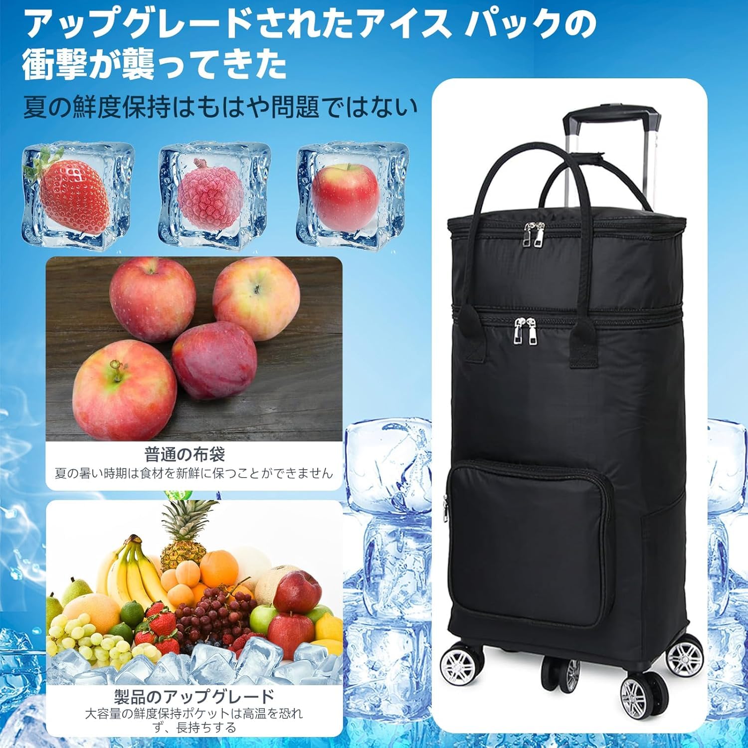 ショッピングカート　保冷バッグ付き お買い物カート用 洗い替えバッグ 大容量 展開可 クーラーバッグ