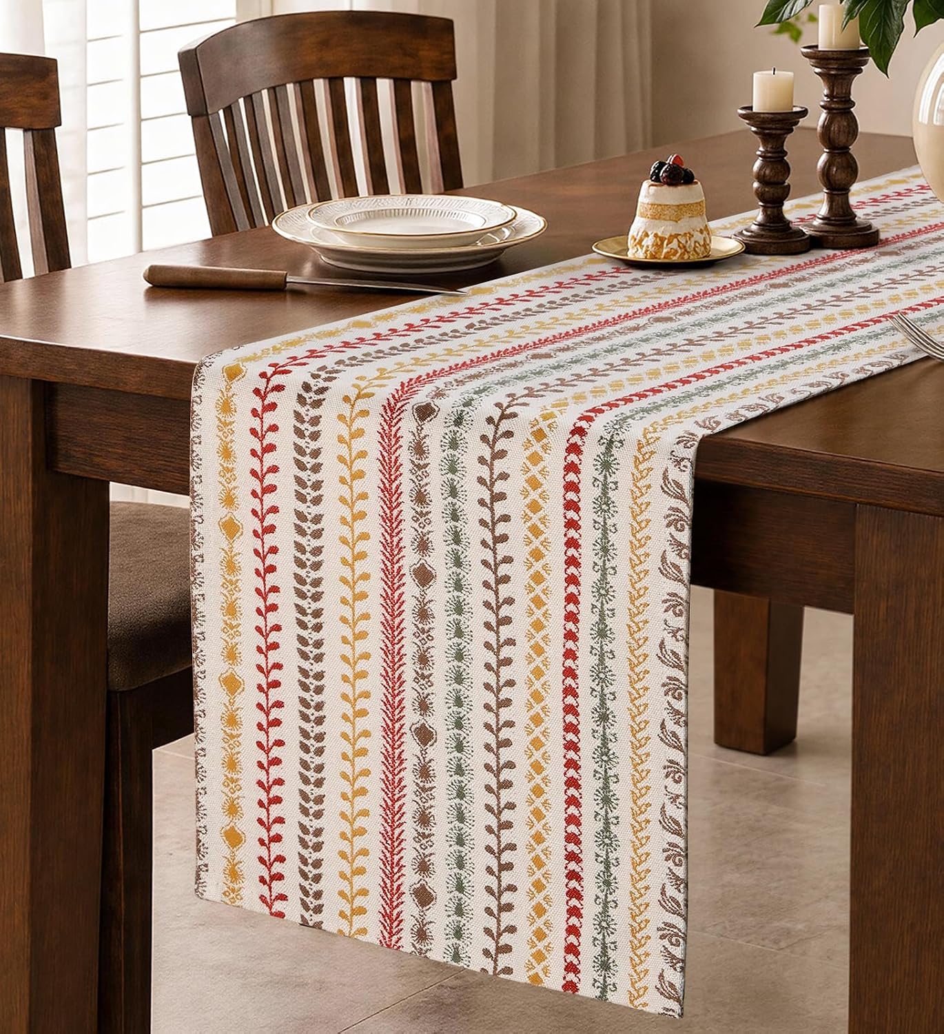 13"x 72" Jacquard Woven Chenille Table Runner, Colorful Stripe | Exquisite Jacquard, Soft and Dense, Slip-resistant, Shape-retaining, Machine Washable, Luxurious Texture, Low-maintenance