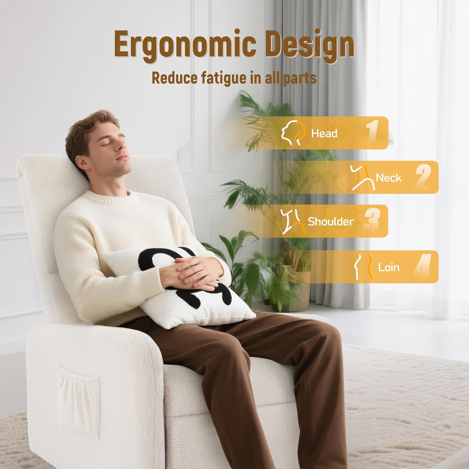 360° Rocking Chair, Nursery Rocker Chair with Side Pockets, Glider Nursing Chair with Steel Structure Base, Small Chair for Small Spaces, Sherpa Swivel Accent Chairs for Living Room, Nursing