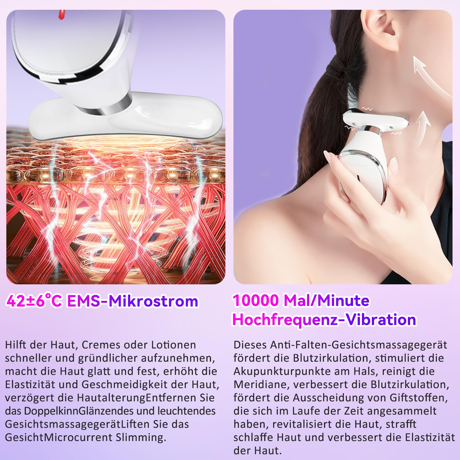 Elektrisches Gesichtsmassagegerät, Gesichtsmassagegerät gegen Falten, Rotlichttherapie-Gesichtsstraffungsgerät, Hautverjüngungs-Schönheitsgerät, Anti-Falten-Nacken für Hautstraffung & Lifting