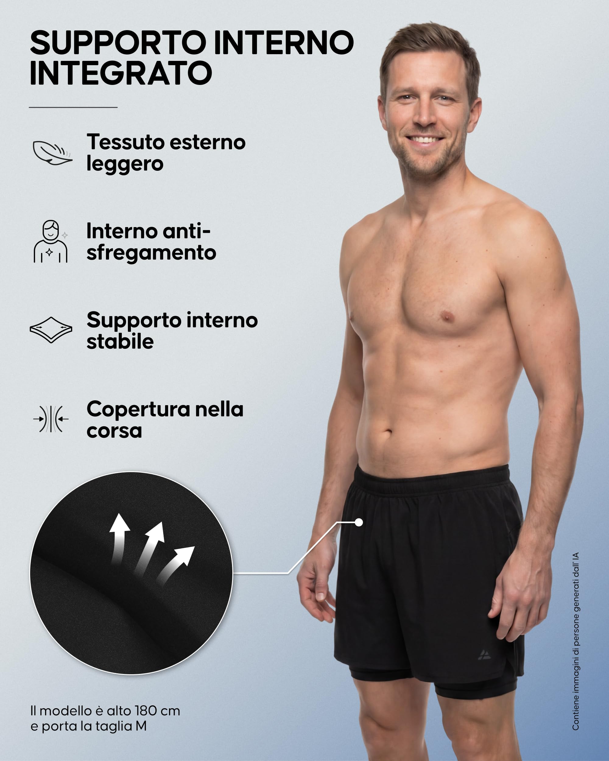 DANISH ENDURANCE Pantaloncini da Corsa Uomo, Fodera Interna di Supporto | Pantaloncini 2in1 da corsa, strato esterno leggero con fodera interna di supporto, tasche anti-rimbalzo, per corsa e palestra