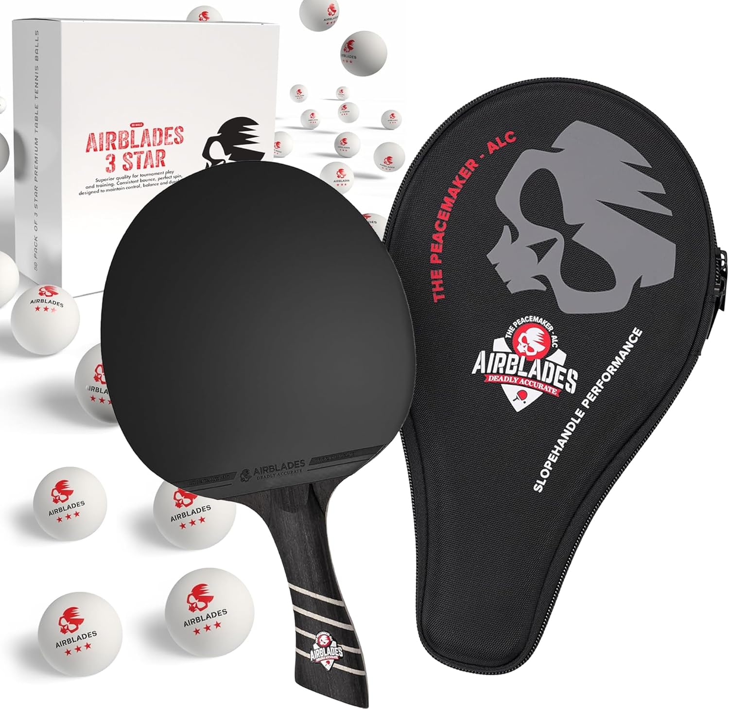 Pro Table Tennis Bundle | The Peace Maker Paddle + 50x 3-Star Tournament Balls | Carbon Fiber Racket with Ergonomic Grip & Premium ABS Balls