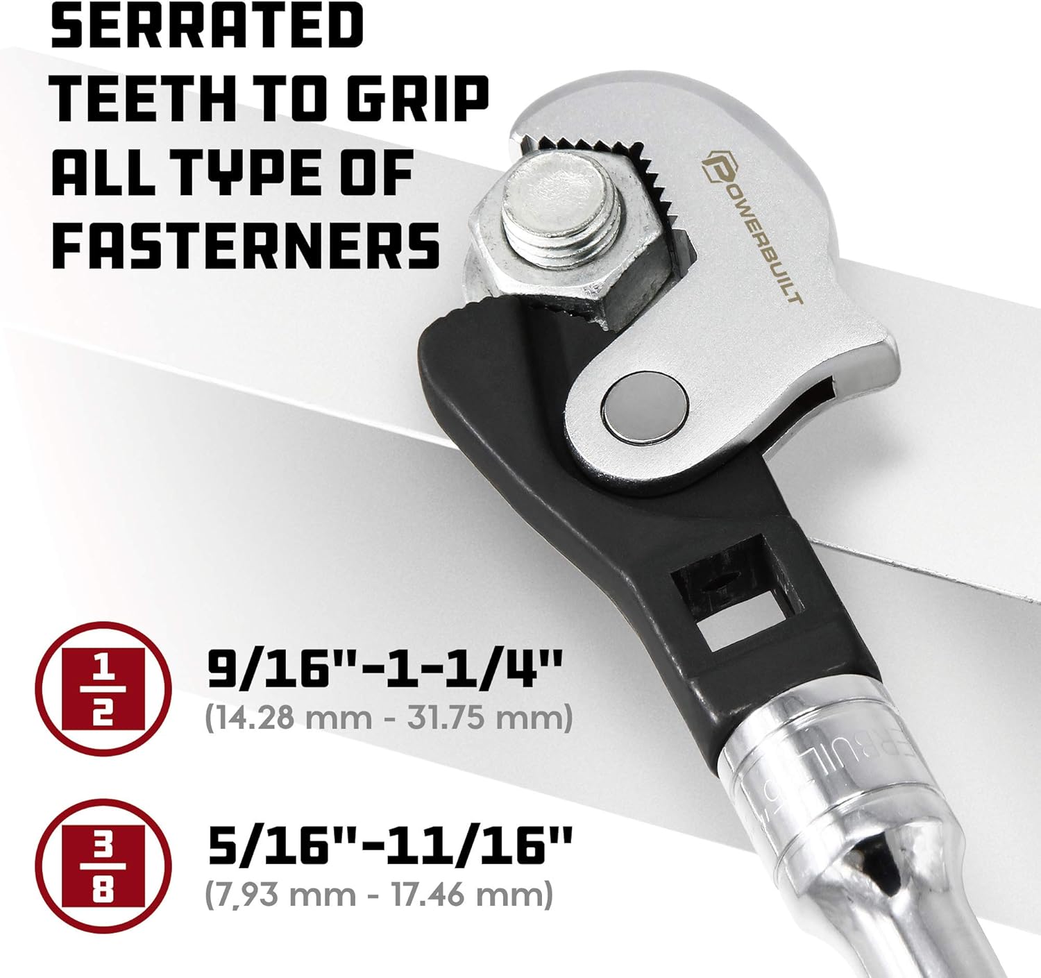 Powerbuilt 2 Piece Spring-Loaded Crowfoot Wrench Set, Adjustable, Auto Size, Universal, Self-Adjusting, Power Grip , Rapid Wrench- 240274