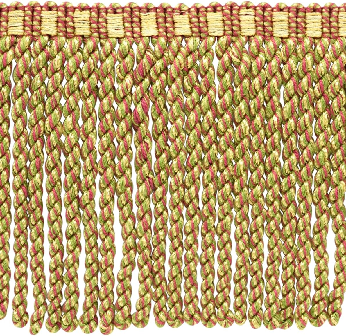DÉCOPRO 6" (15cm) Decorative Bullion Fringe Trim with Fancy Knitted Gimp Header # BFMLT6, Fruit Medley Green #P77 (Yellow Green, Light Gold, Pink Red) 5 Yard Value Pack (15 ft/4.5m)