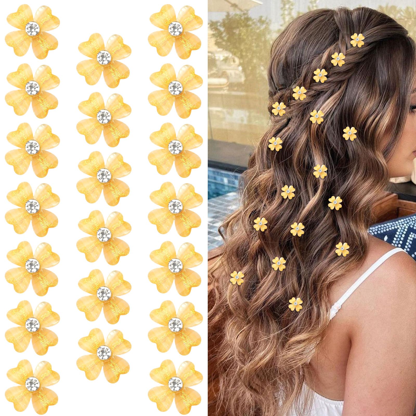 Amazon.co.jp: Wecoe 20個 スモール イエロー フラワー ヘアクリップ