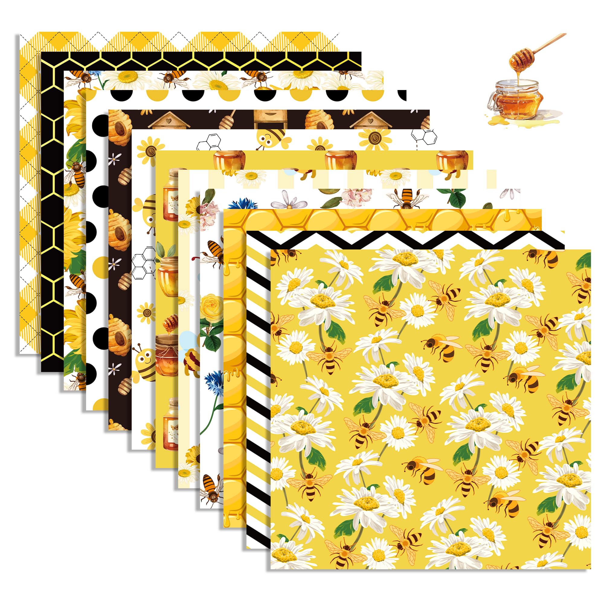 JOINFANXIN Sunflower Scrapbook Paper Pad, 24 Pcs Bee Pattern Double-Sided Decopodge Paper for Scrapbooking DIY Decorative Background Cardmaking