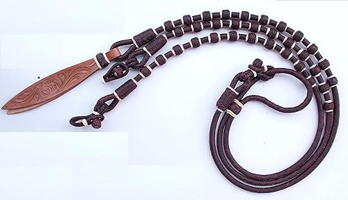 Miniatura 2 de Castaño/Borgoña/Granate Raw Hide Cuerda hecha a mano Nudos a juego Cuero Crudo Caballo Trenzado a Mano Romel Ranch Cuerda/Cuerda Reins-8.5 pies, 52