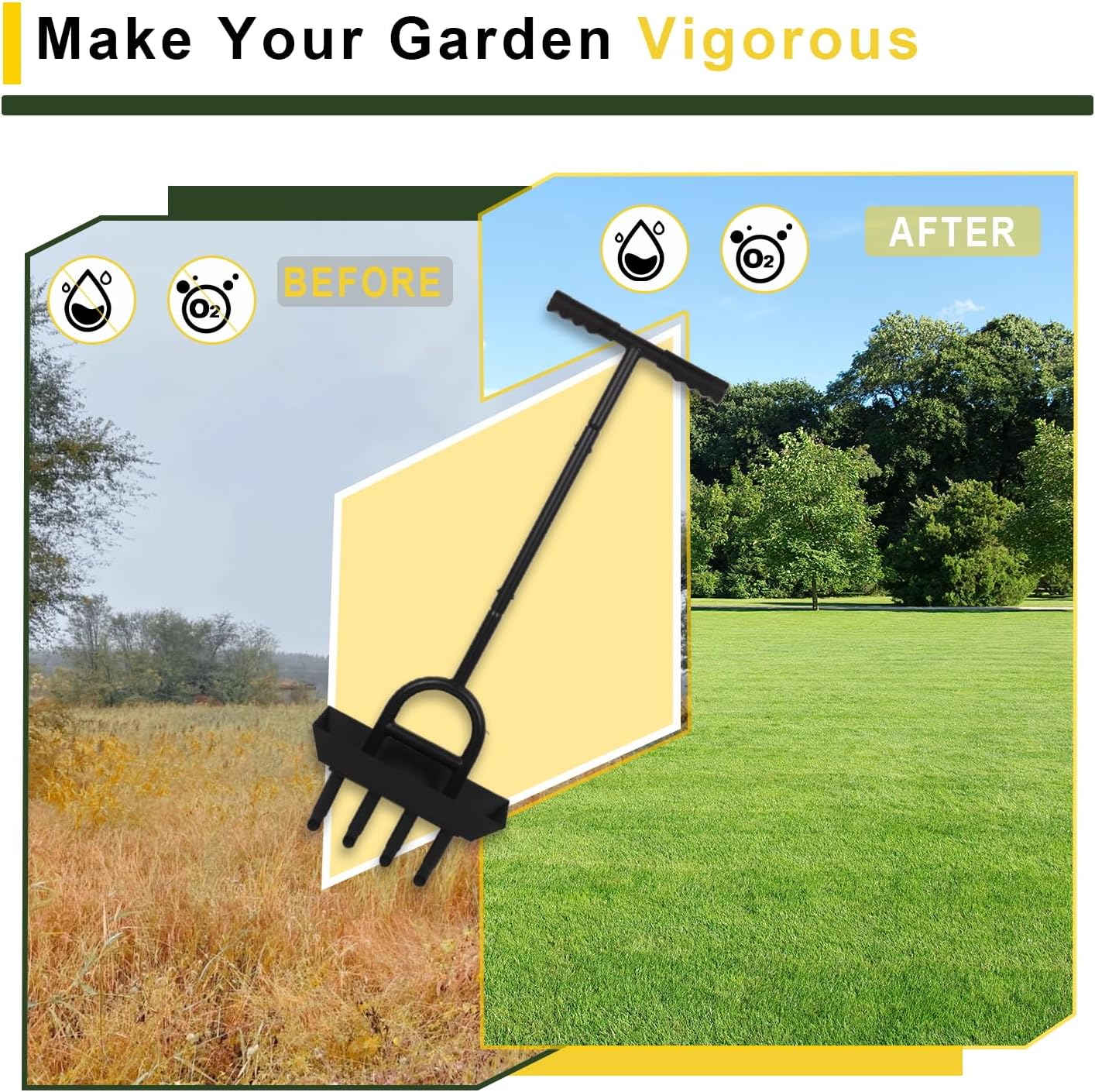 Heavy-Duty Manual Lawn Aerator Tool - 3-in-1 Lawn Care Device with Soil Core Tray, Spike & Half-Moon Edging - Manual Push Aerator for Home & - Compact, Durable Garden