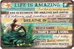 YoyaVex Vintage Aluminum Metal Tin Sign mermaid life is amazing and then it Novelty Wall Art for Home Kitchen Bathroom Parlor Wall Decor 12x8 Inch