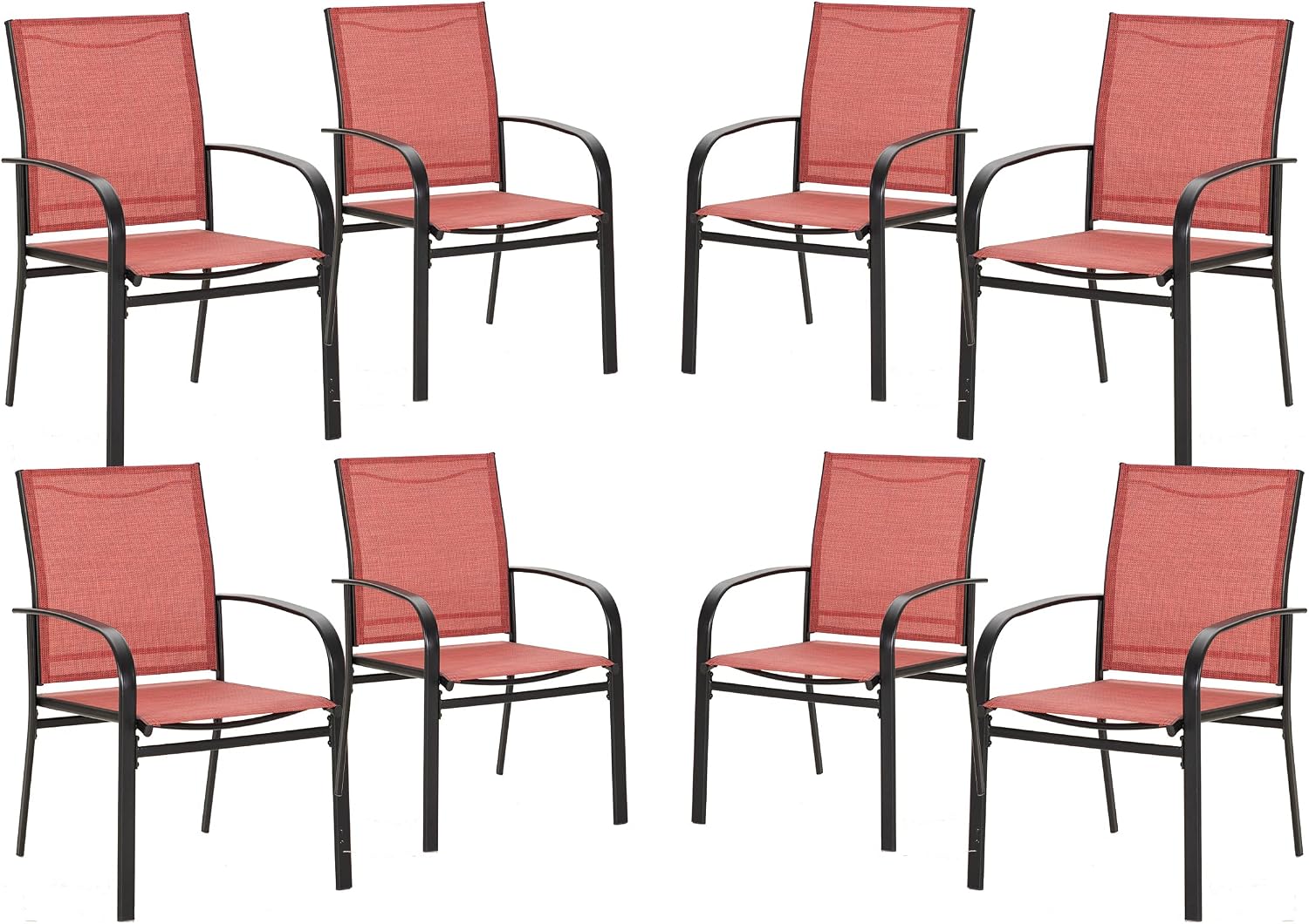SUNSHINE VALLEY Patio Dining Chairs Set of 8, Outdoor Textilene Dining Chairs for All Weather, Patio Furniture Chairs with Armrest for Backyard Porch Garden, Red