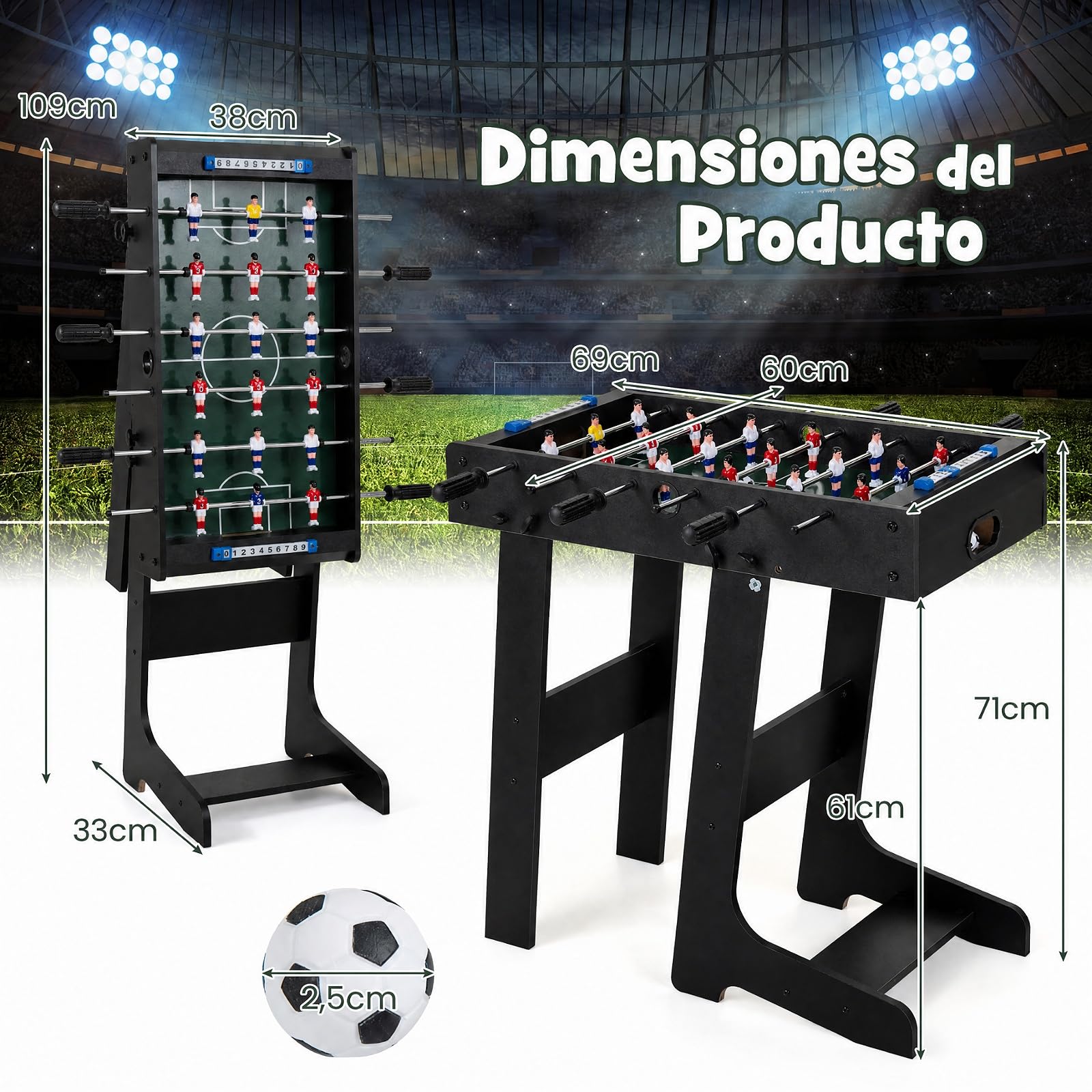 COSTWAY Futbolín de Mesa Plegable, Juego con Asas Duraderas | 2 Pelotas de Futbol, Marcador de Puntos para Fiestas, Actividades de de Grupos, Futbolín para Bar, Sala de Juegos, Dormitorio