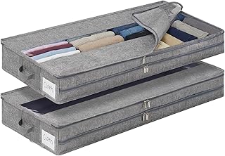 GARPROVM Unterbett Aufbewahrungsbox 2er Set, 85x40x12cm Formstabil Unterbettkommode Unterbettbox mit Mitte Reißverschluss Unterbett Aufbewahrung für Bettdecken Kleidung Bettwäsche Decken