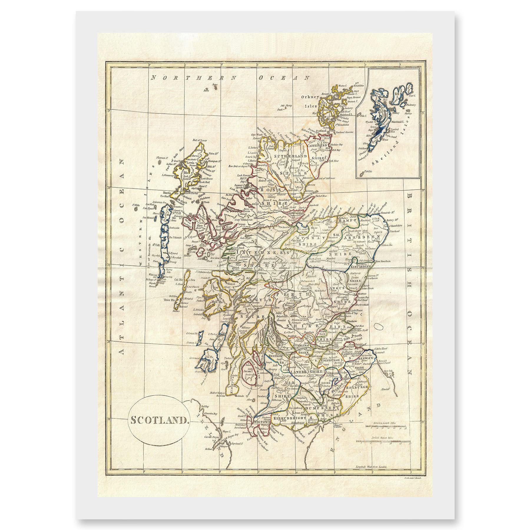 Artery8 1799 Clement Cruttwell Map Scotland Vintage Historic Iconic A4 Artwork Framed Wall Art Print