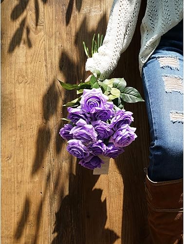 Miniatura 224 de FiveSeasonStuff 12 tallos de flores artificiales, rosas de seda de tacto real para decoración de bodas, ramos de novia, centros de mesa, fiestas y 9