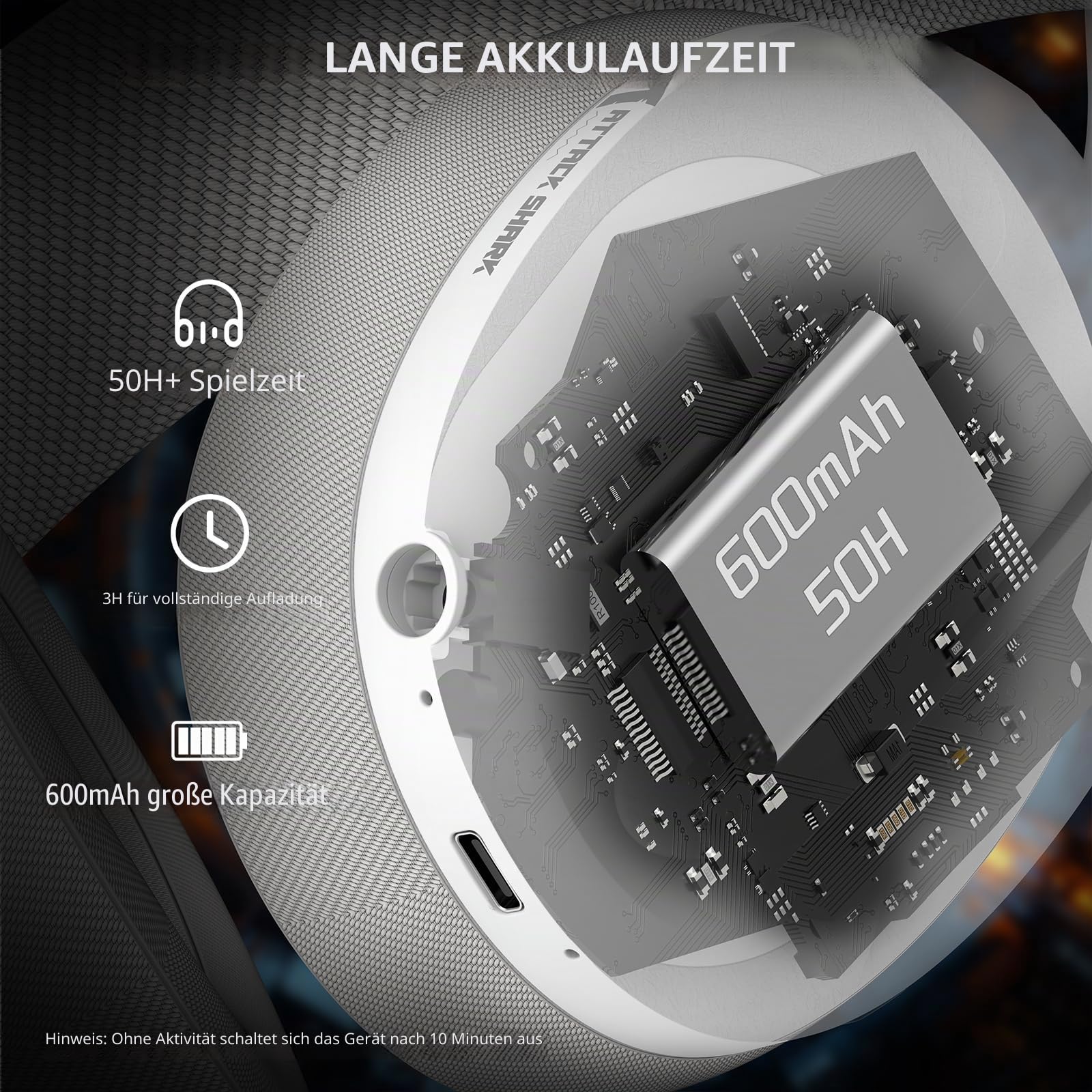 ATTACK SHARK L80 Ultra Leichtes Drahtloses Gaming-Headset, BT 5.3, 2.4G, 3.5mm Kabelgebunden, 50 Std, 40mm Pro-G Treiber, Gaming-Kopfhörer mit Abnehmbaren Mikrofon, für PC, Mac, Mobilgeräte - Weiß