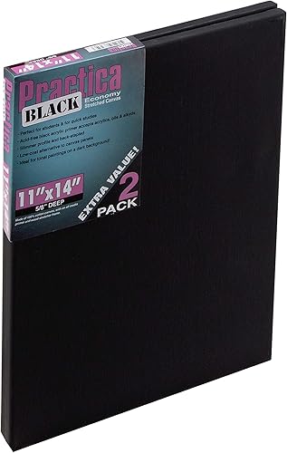 Miniatura 6 de Practica - Lienzo para pintar, libre de ácido. Lienzo de algodón económico, 2 unidades, múltiples tamaños, Negro, 16x20