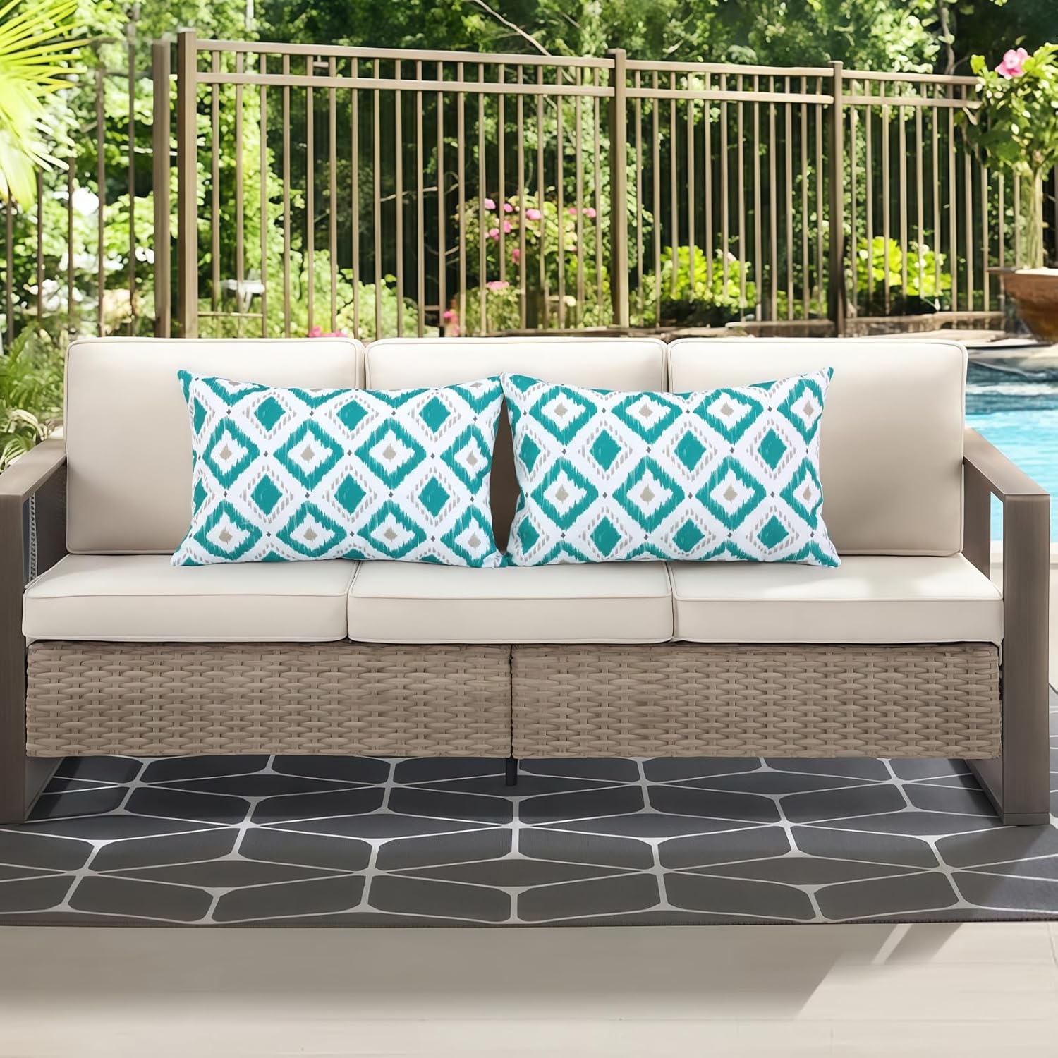 idee-home Outdoor Pillows with Inserts Included, Patio Outside Lumbar Pillows Waterproof Set of 2, 12 x 20 inch