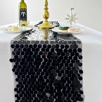 JYFLZQ Black Sequin Table Runner 12x108 Inch 6 Packs