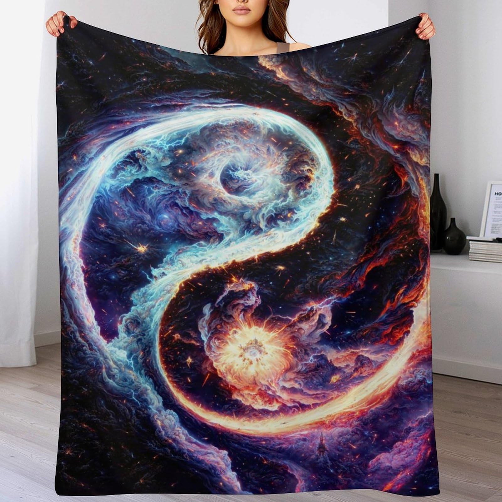Tapis douillet et couverture polaire yin et yang en flanelle de prestige pour canapé