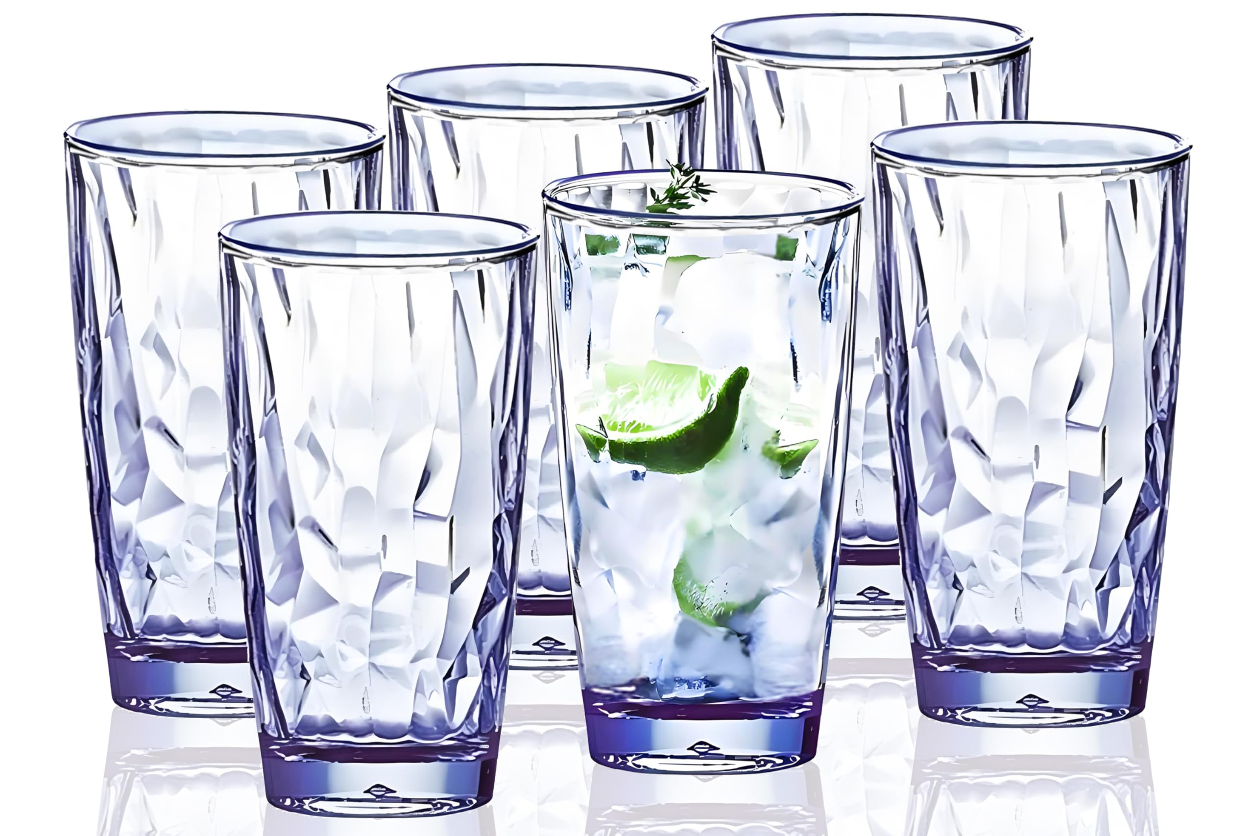 15Oz Unbreakable Tritan Drinking Glasses Shatterproof Acrylic Glasses Drinkware BPA Free Hard Plastic Cups Reusable Kitchen Water Glasses Drinking Set of 6 (Blue)