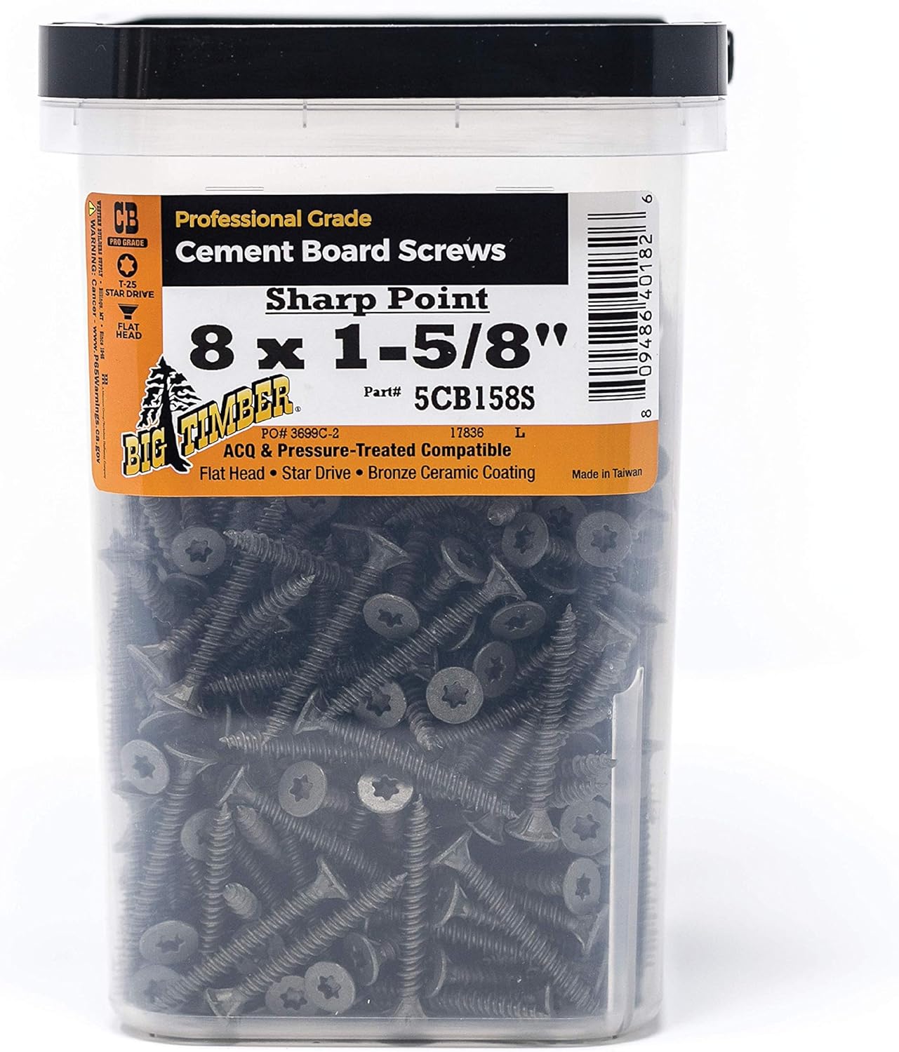 Big Timber 5CB158S #1-5/8-inch T-25-drive bit ement Board Star Drive Screws,(665 per Box)