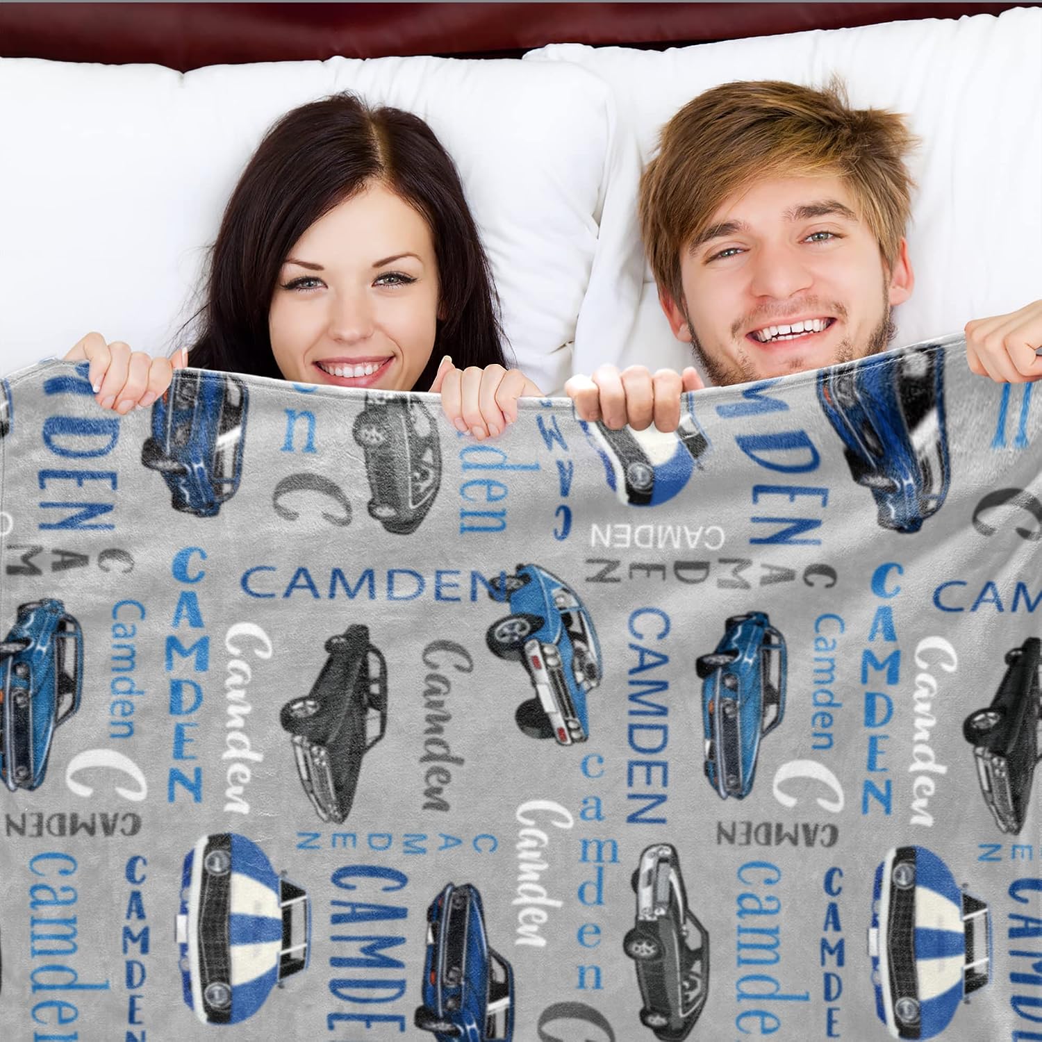 Custom Car Blanket With Name for Boys, Personalized for Kids, Soft Flannel Toddler Customized Gift for Birthday Christmas Baby Shower Children Day 40x50in