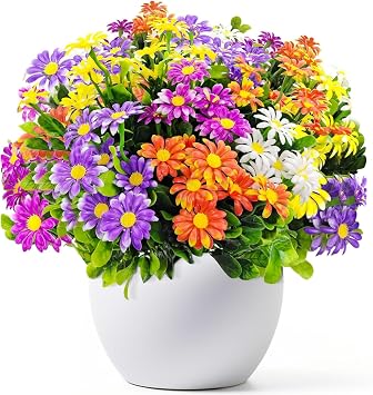 20 Bundles Artificial Daisies Plastic Flowers Fake Daisy Faux Plants for Home Garden Planter Indoor Outside Decorations