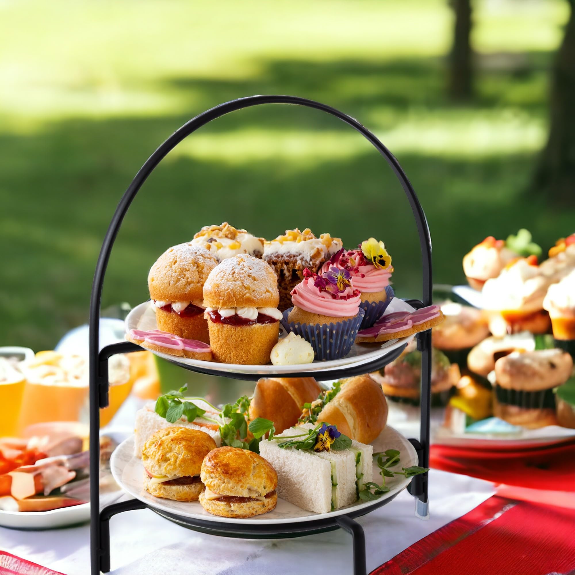 Alzata per Dolci a 2 Livelli in Acciaio Inossidabile Nero | Supporto per Dessert e Buffet, Facile da Montare, Riutilizzabile, con Piedini Antiscivolo