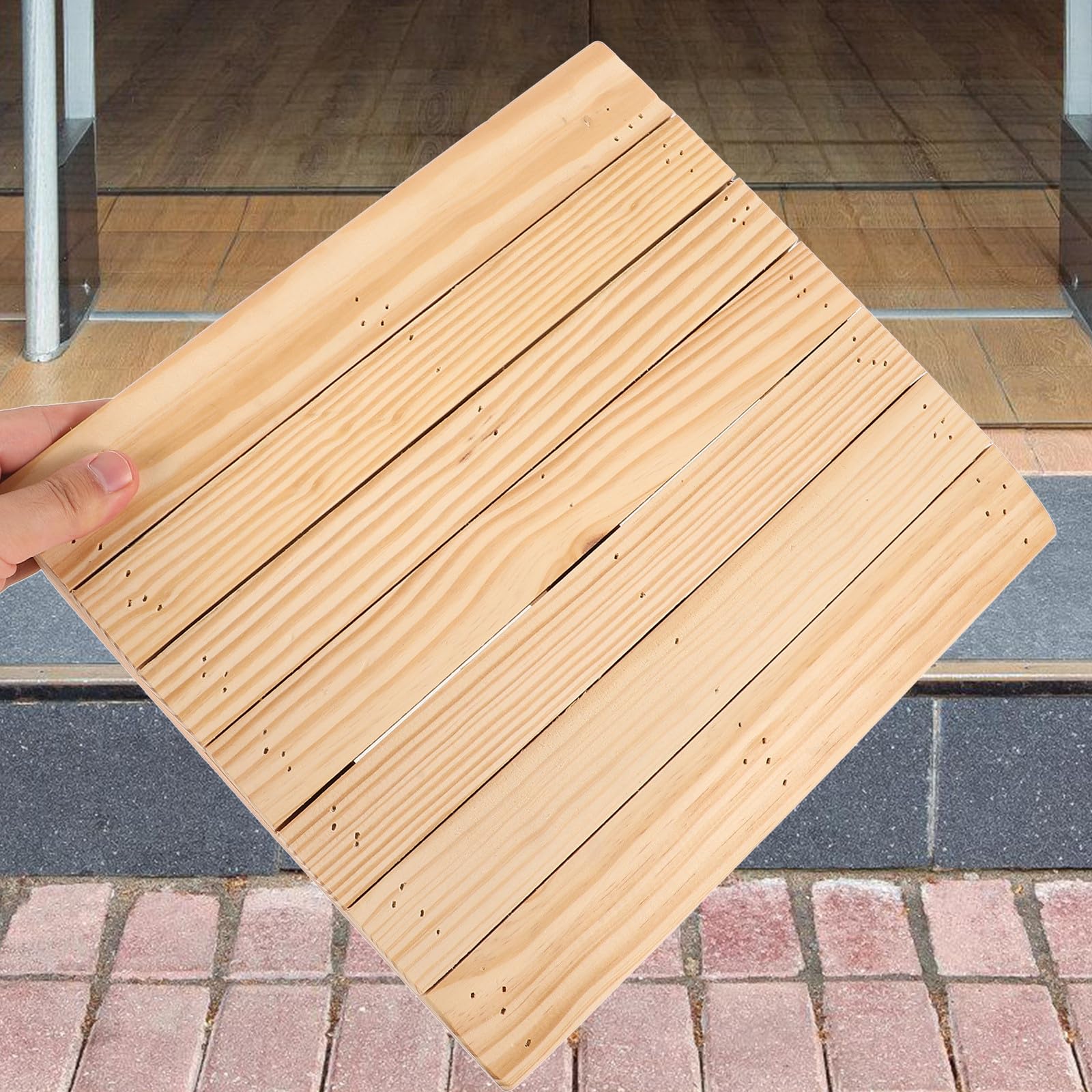 Rampa de Madera para Sillas de Ruedas Superficie Lisa y Ranurada, Portátil para Uso en Casa y Trabajo, Color Beige Natural