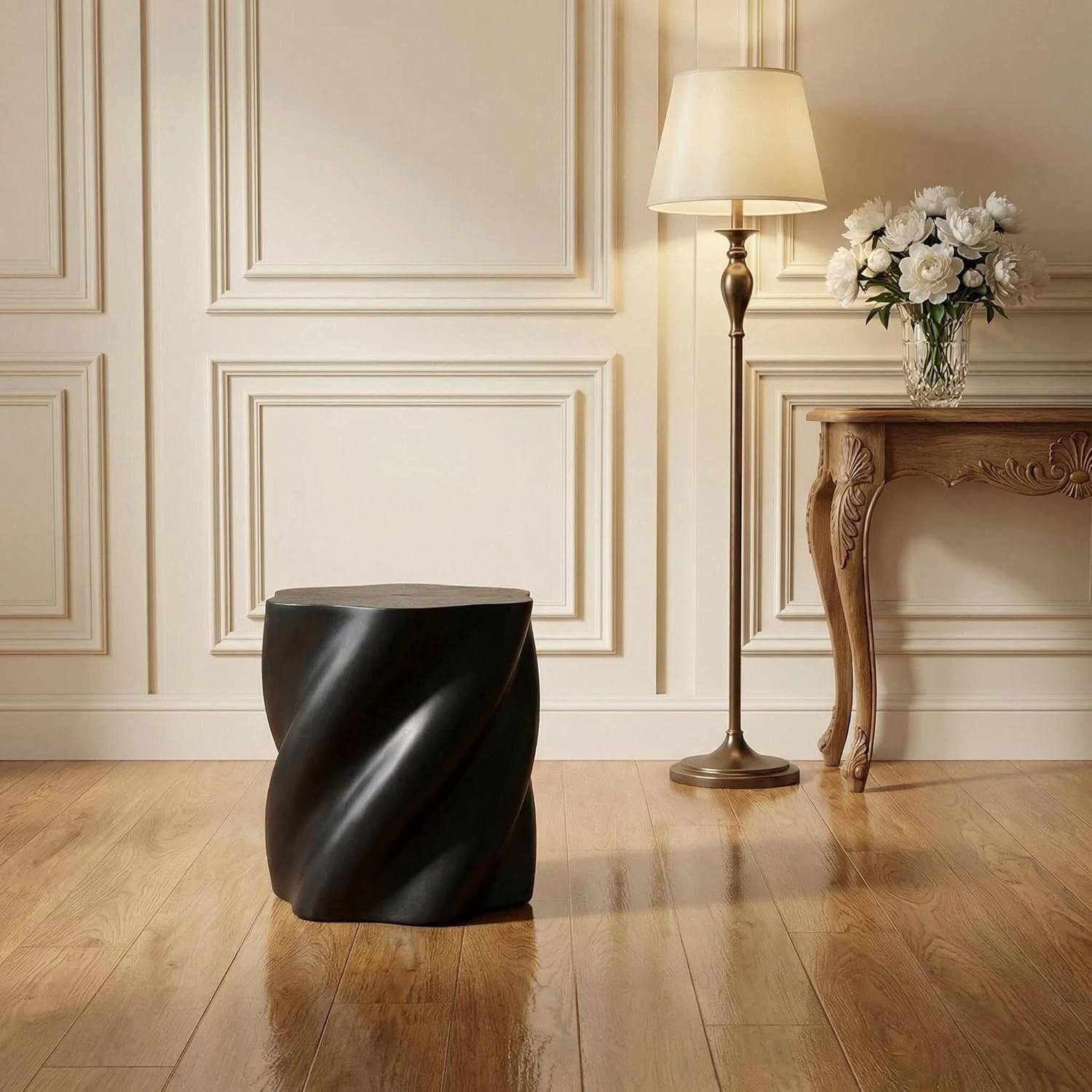 19.7" Sculptural Round Side Table, Organic Twist Accent Table, Black Modern Drink Table, Small End Table for Living Room Bedroom Sofa Side, Fully Assembled