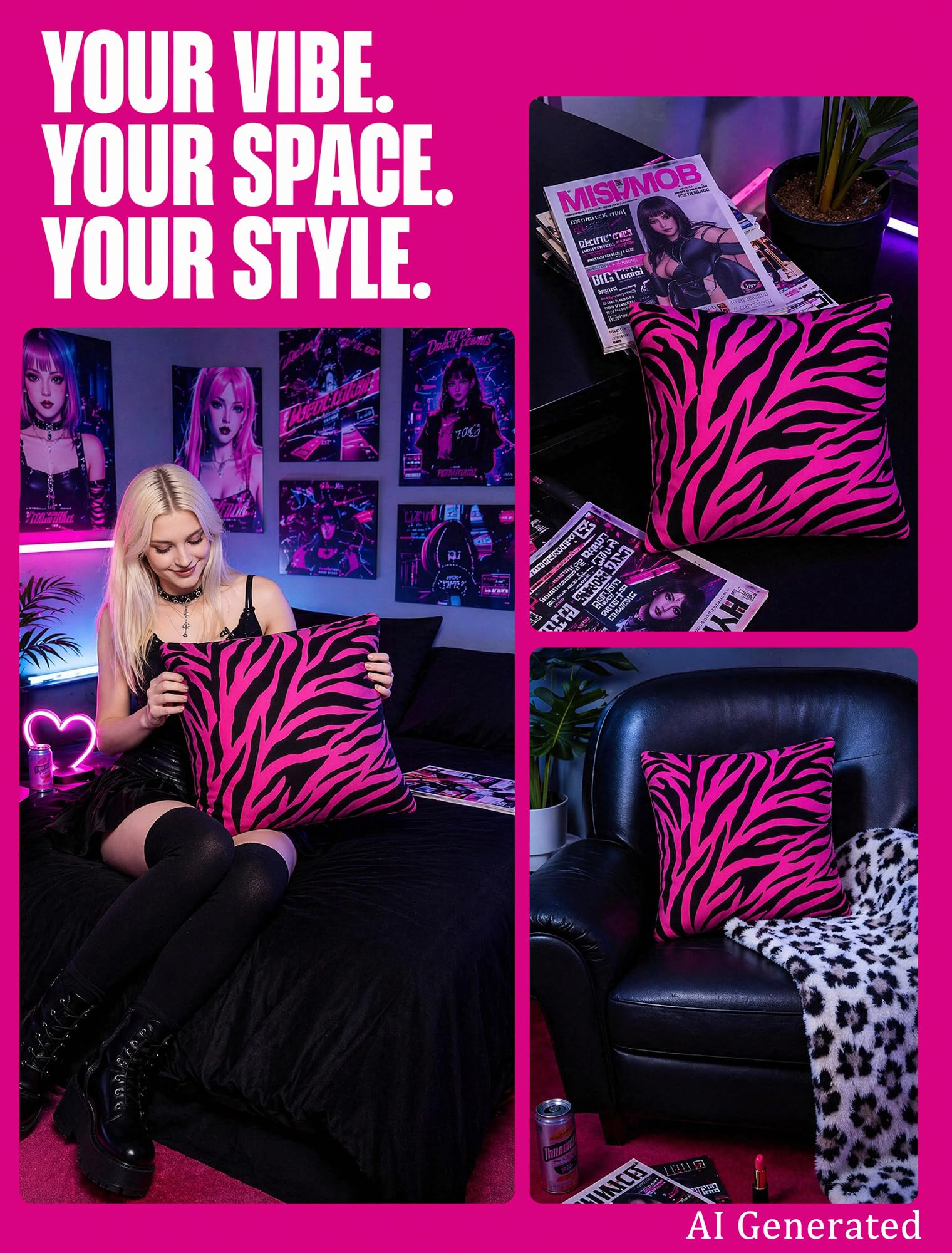 Amazon.com: Pecfamly Y2K Pink and Black Zebra Print Throw Pillows