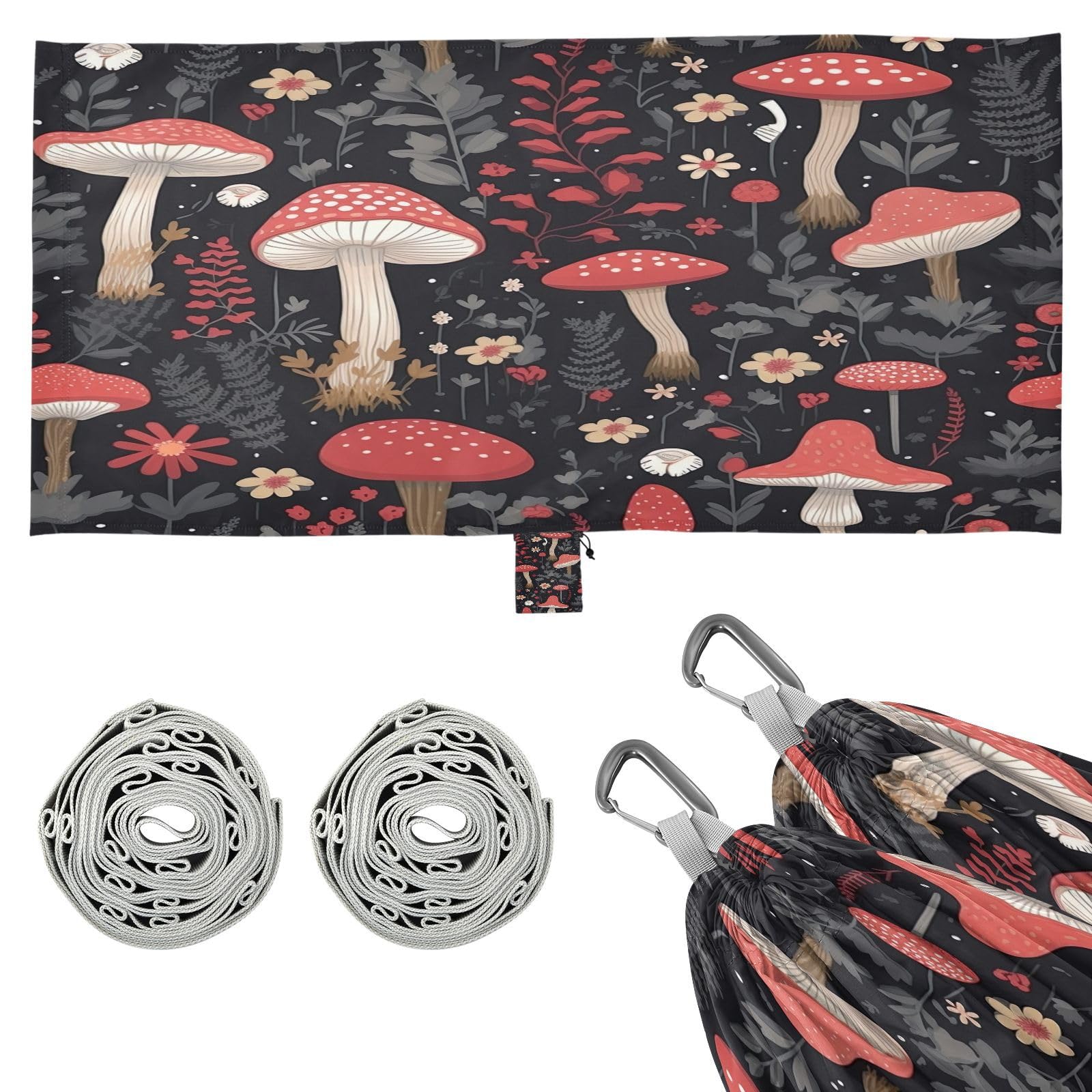 ATTX Colorful Mushrooms Camping Hammock - Lightweight & Portable Hammocks, Heavy Duty 330lbs Capacity for Indoor, Hiking, Backpacking, Travel, Backyard, Beach#274