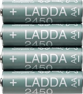 Ikea LADDA Rechargeable Batteries, AA, HR6, 1.2V, 2450mAh, Grey - Pack of 4