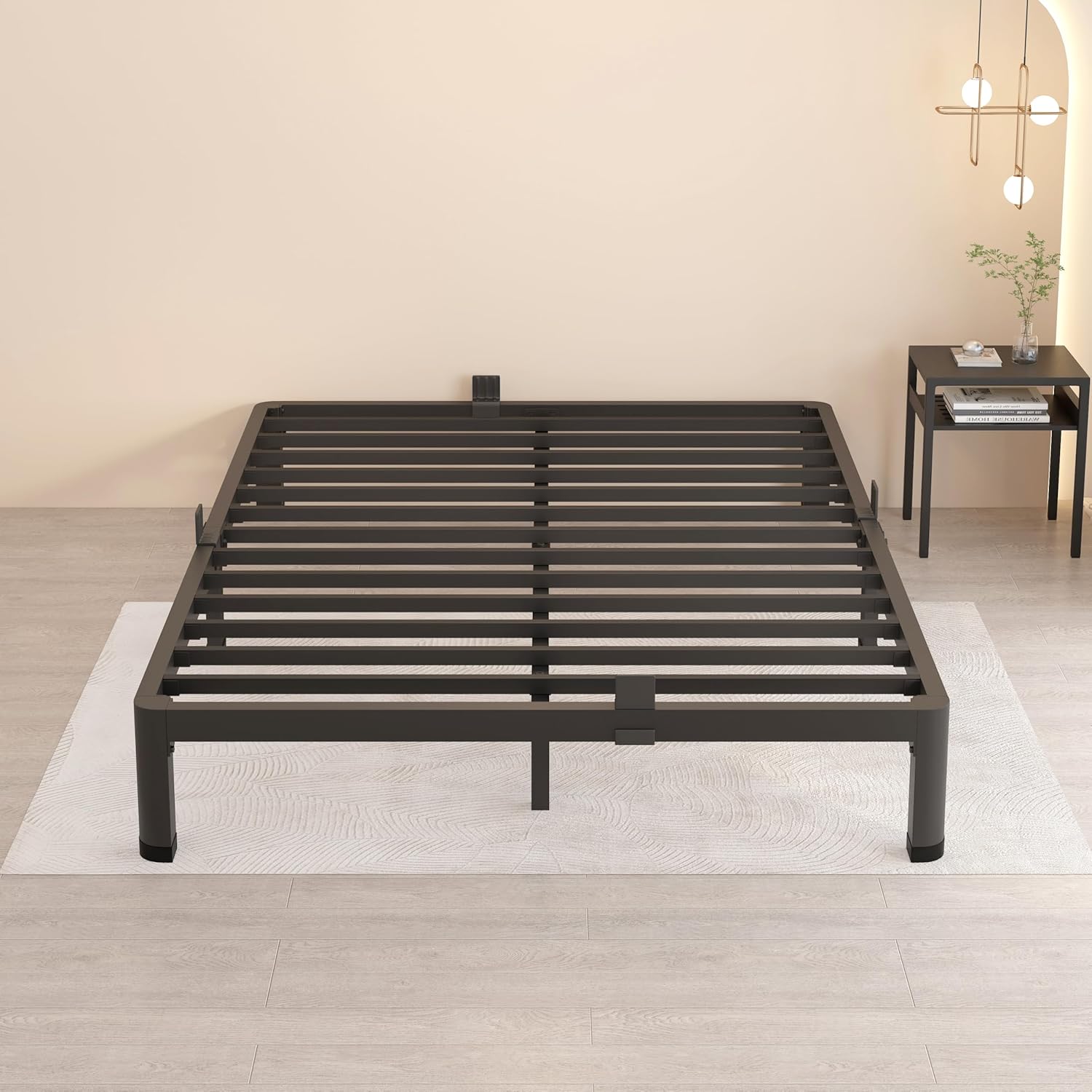 Full Size Black Metal Platform Bed Frame with Slats