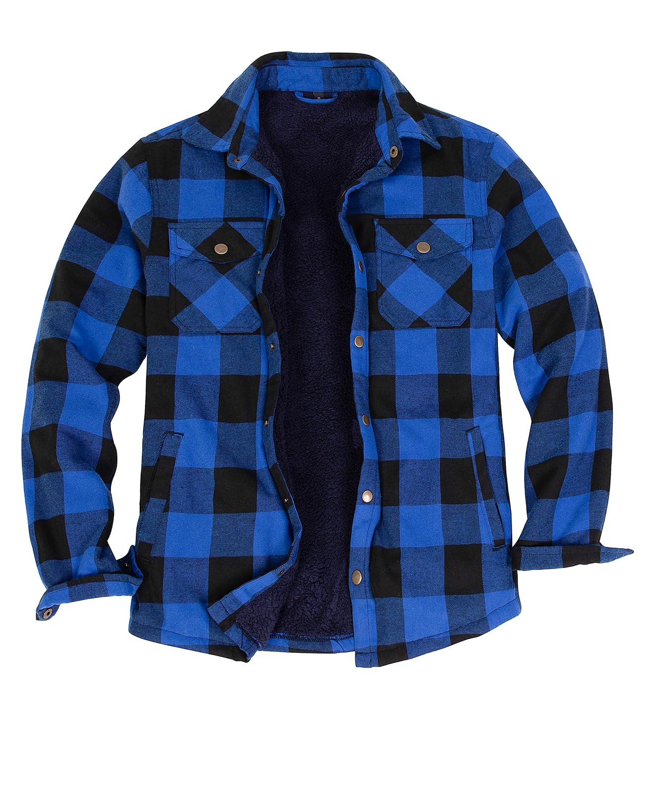 Men's Sherpa Lined Flannel Shirt Jacket,Long Sleeved Brushed Plaid Flannel Shacket Jackets,Snap Button
