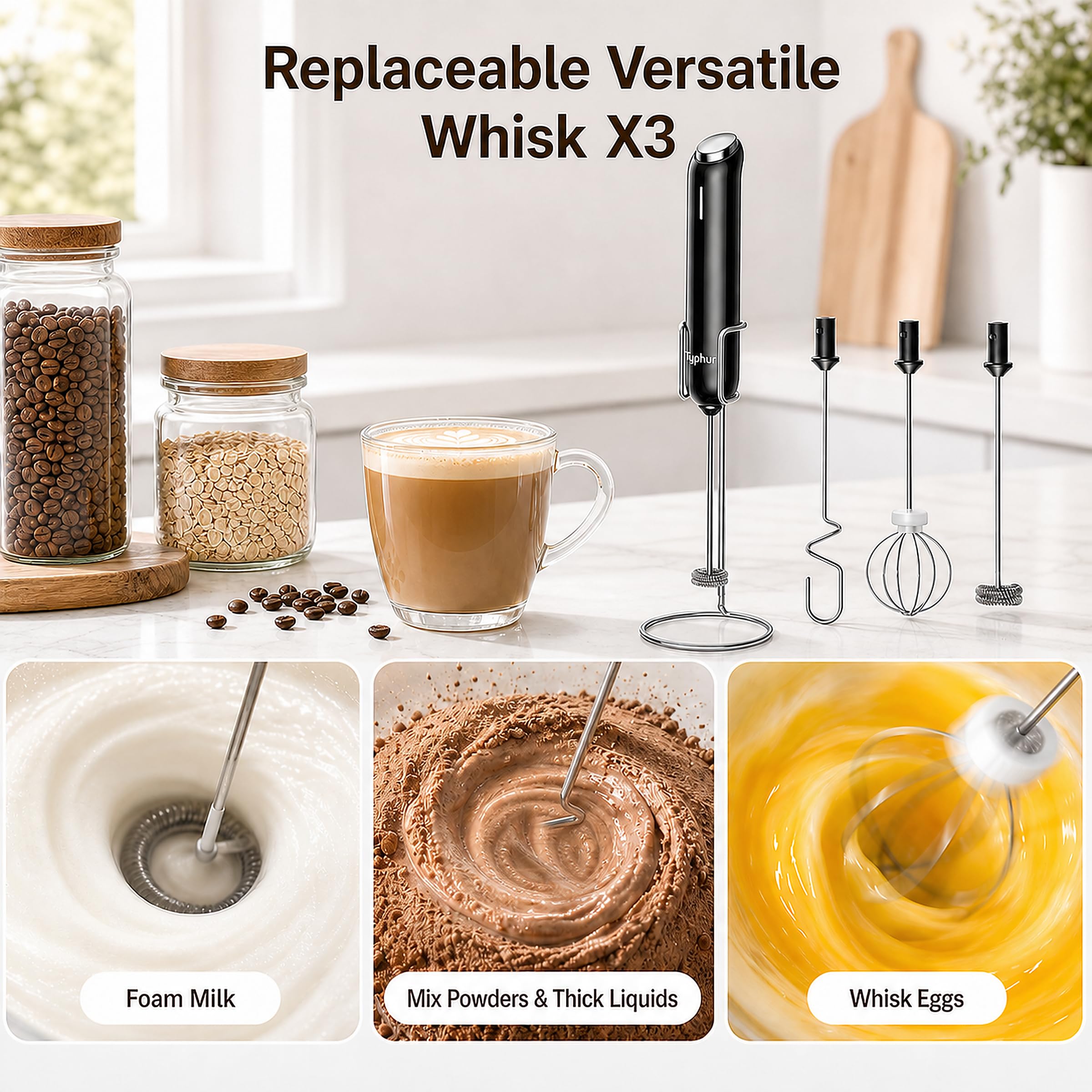 InstaWhisk - Montalatte con velocità variabile, ricaricabile, portatile, con fruste staccabili, miscelatore elettrico per latte, cappuccino, latte di mandorle, proteine, arancione