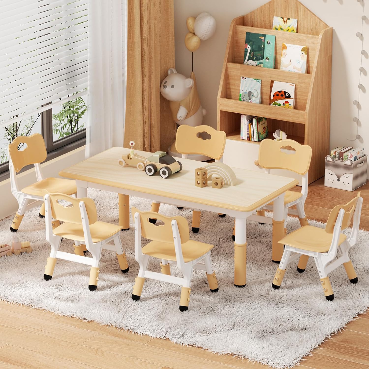 MOCUTEEN Kids Table and Chair Set, Toddler Table and Chair Set, Height Adjustable, Non-Slip Table Legs&Organizer, Graffiti Desktop, Suitable for Kids Table and Chairs Ages 3-12