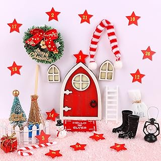 CCINEE Christmas Elf Girl Fairy Doors Decoration Enchanted Xmas Wooden Tiny Miniature Fairy Door Kit for Xmas DIY Craft Dollhouse Accessories Decor