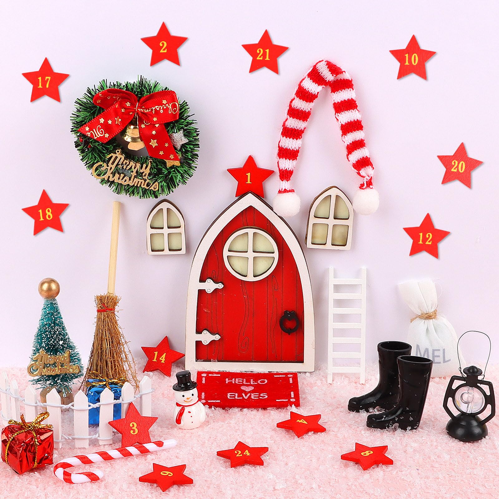 CCINEE Christmas Elf Girl Fairy Doors Decoration Enchanted Xmas Wooden Tiny Miniature Fairy Door Kit for Xmas DIY Craft Dollhouse Accessories Decor