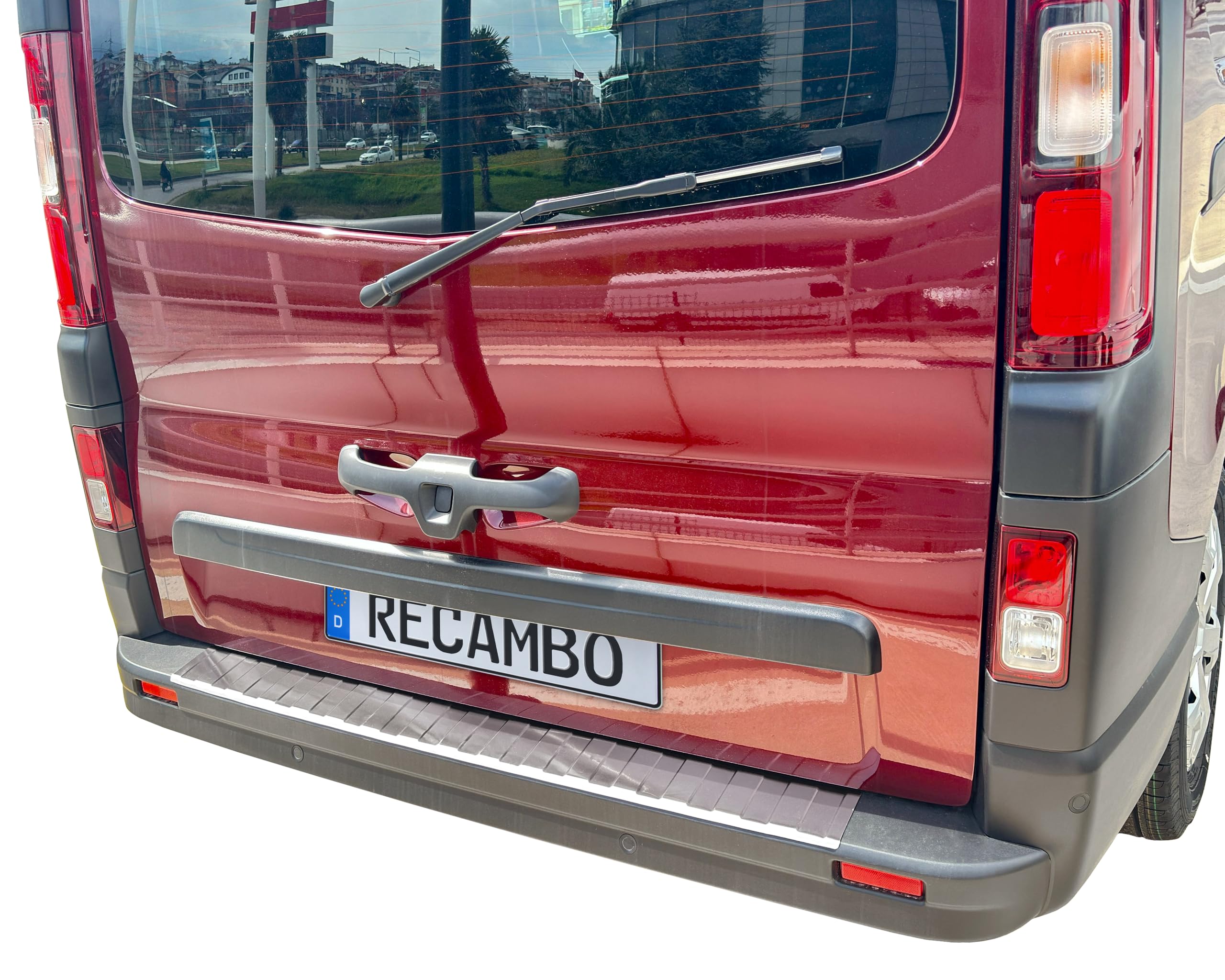 RECAMBO Ladekantenschutz Edelstahl kompatibel für Renault Trafic III | BJ ab 2014 - matt gebürstet mit Textur - Styling und Schutz für die Stoßstange