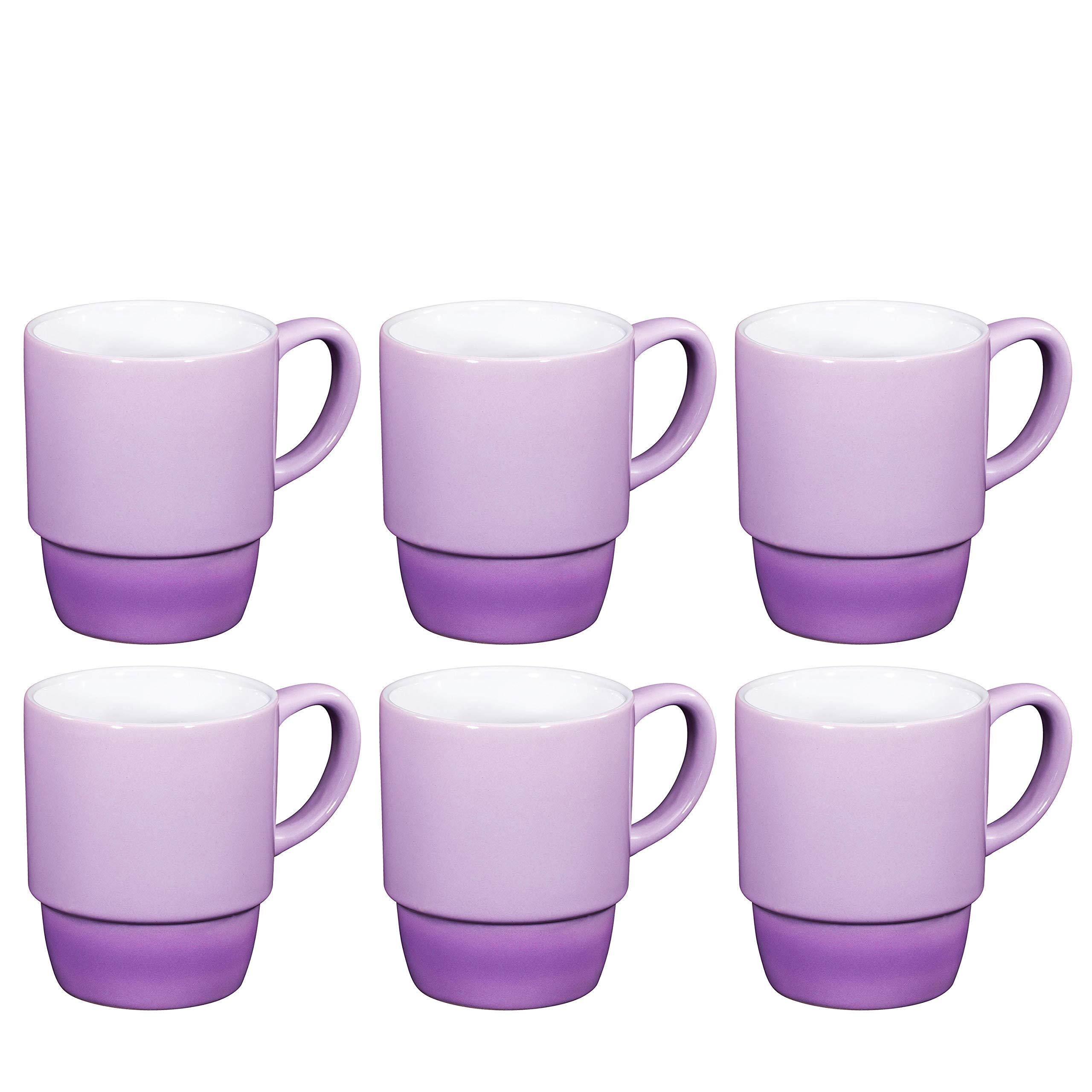 Ceramic Stacking Coffee Mug Tea Cup Dishwasher Safe Set of 6 - Large 18 Ounce, Gradient Purple