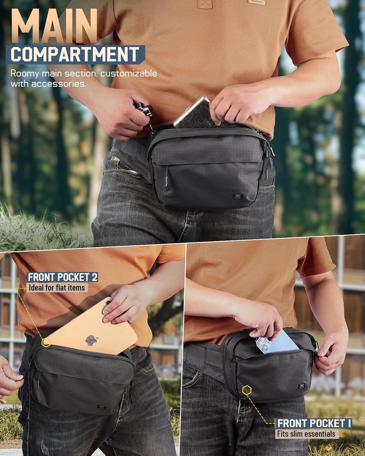 Tactical Fanny Pack for Men Women, Security Carry Crossbody Bag, Anti Theft EDC Waist Bag for Hiking Hunting (Adjustable Up to 57" Waist) - Image 4