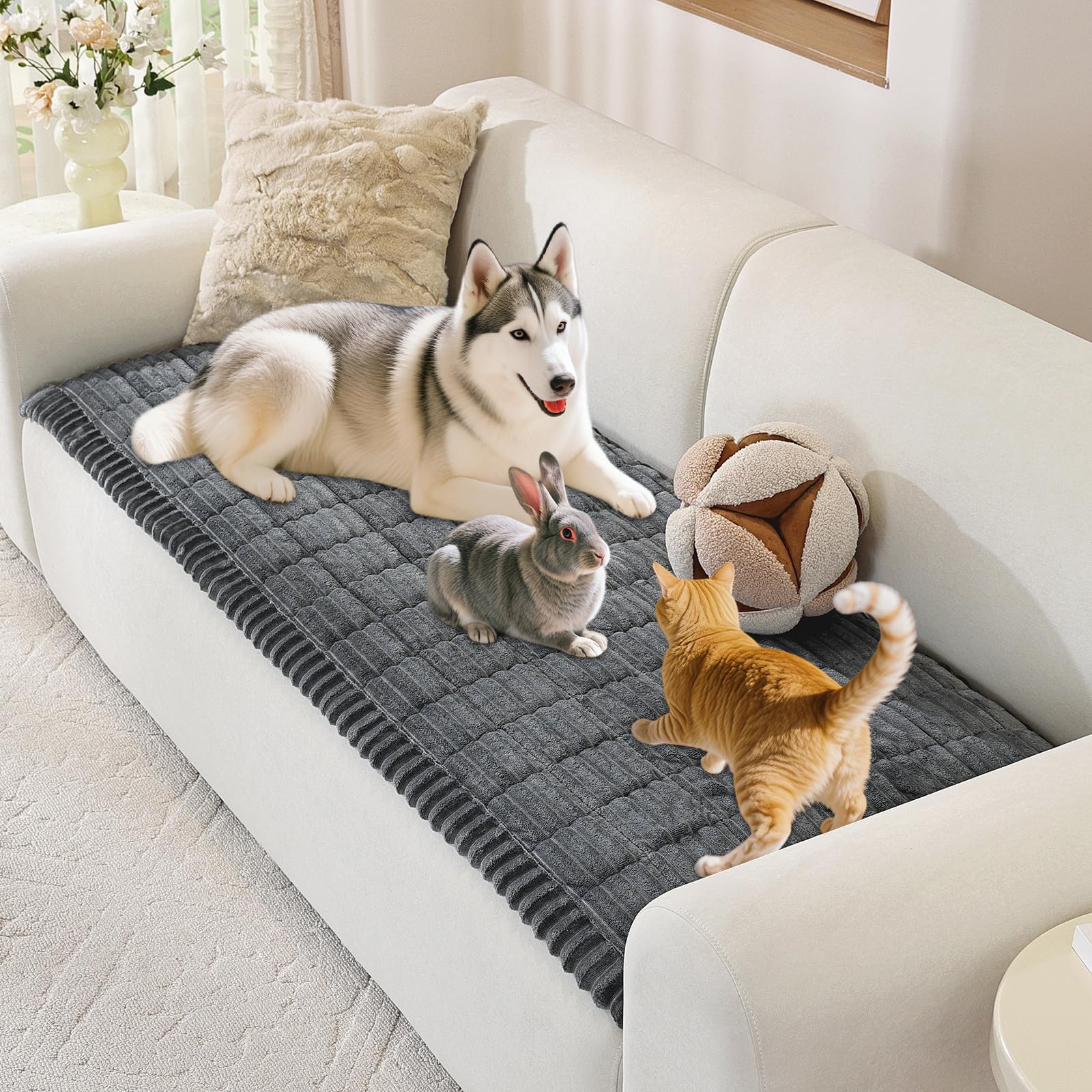ENONCI Hundedecke Flanell Sofaüberzug Dicke Sofa überzug Haustierfreundlich Weich und Komfortabel rutschfeste Gestaltung Sicher und Langlebig Maschinenwaschbar Sofa Schutz (Dunkelgrau, 70 x 180CM)